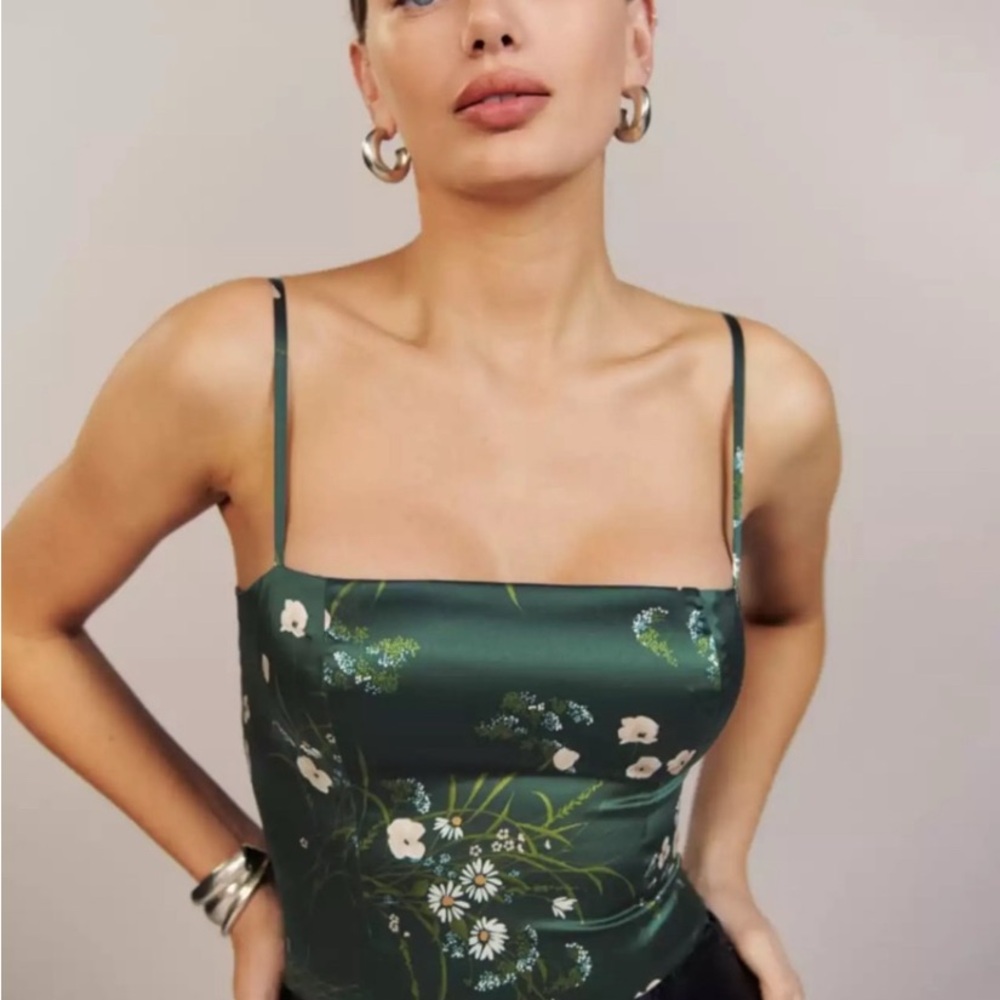 Overland Floral Green Spaghetti Strap Top